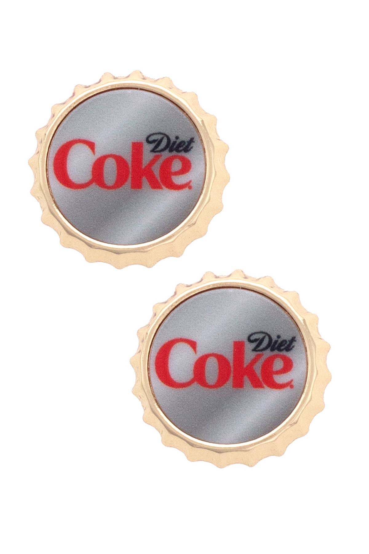 Diet Coke Bottle Cap Stud Earrings in Gray/Red/Shiny Gold