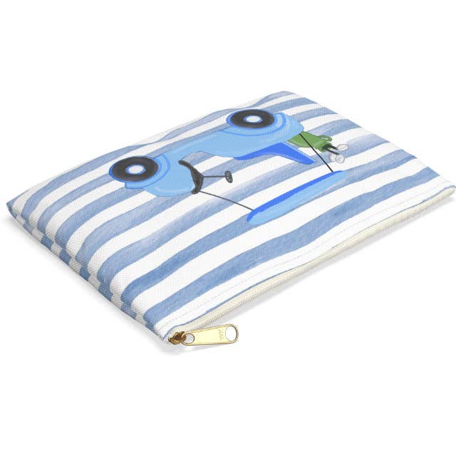 Canvas Pouch - Blue Stripes with Blue Golf Cart