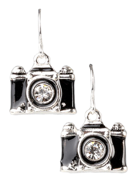 Crystal Lens Black_Silver Film Camera Retro Earrings