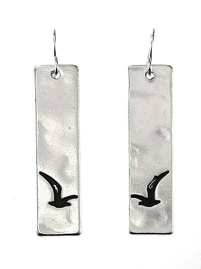 Long Rectangle Sea Life Seagull Gull Bird Earrings