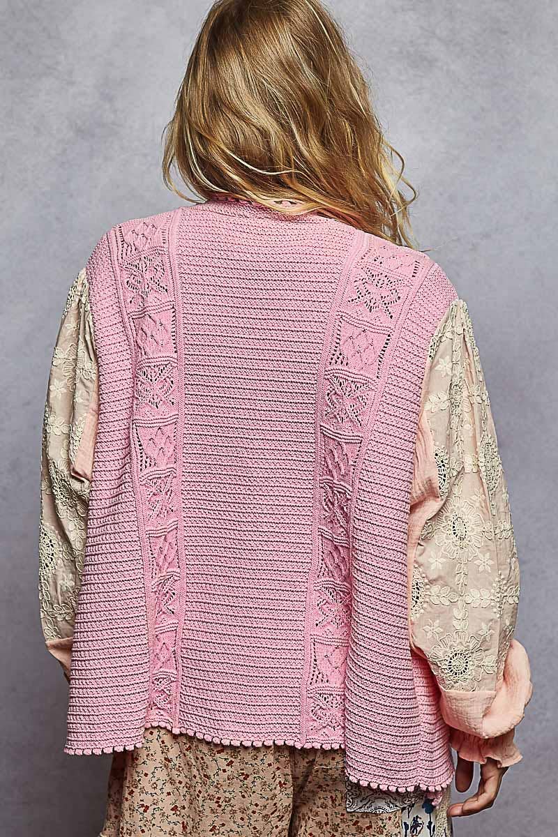 V neck, mixed fabric,  sweater cardigan