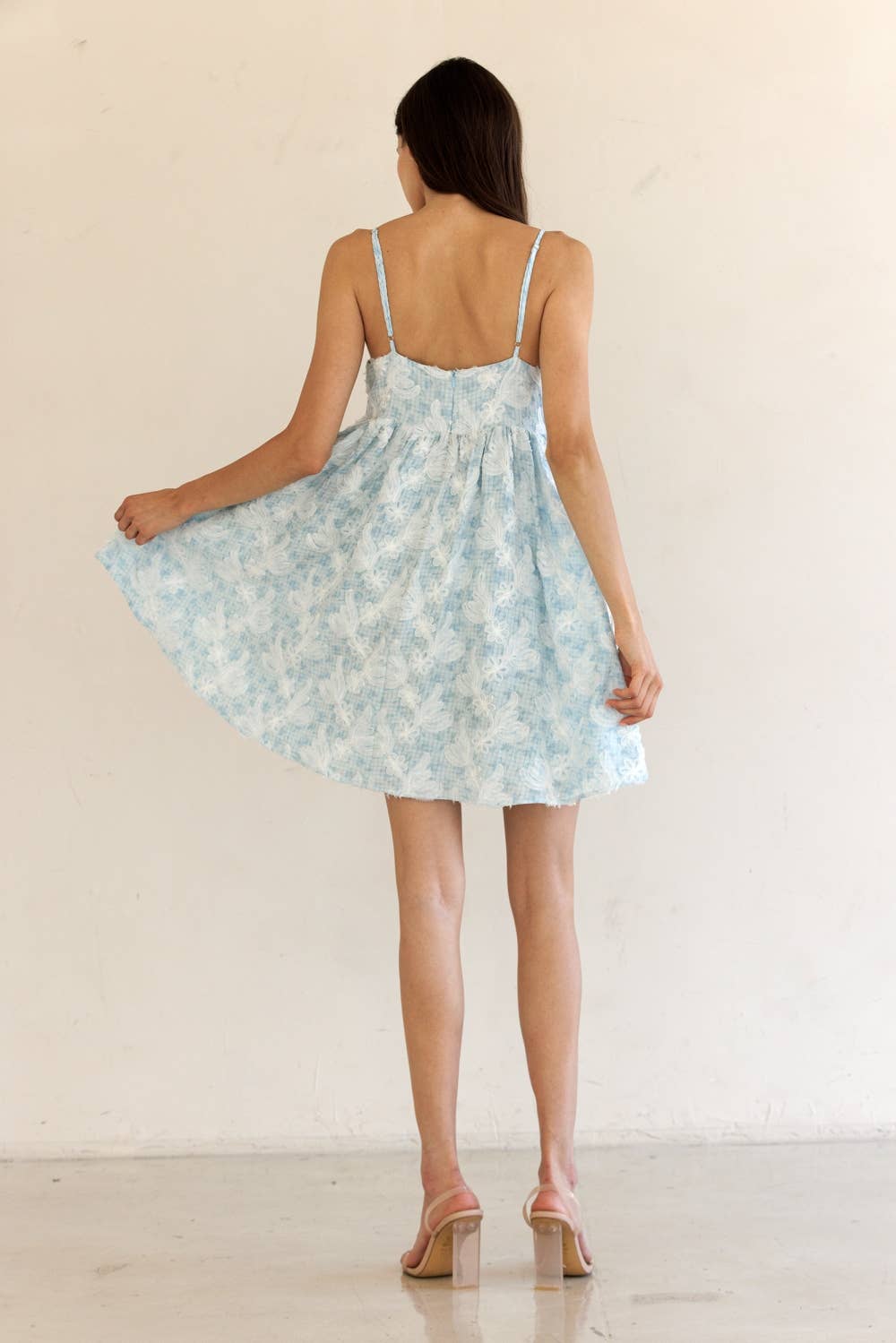 TEXTURED FLORAL PRINT MINI DRESS