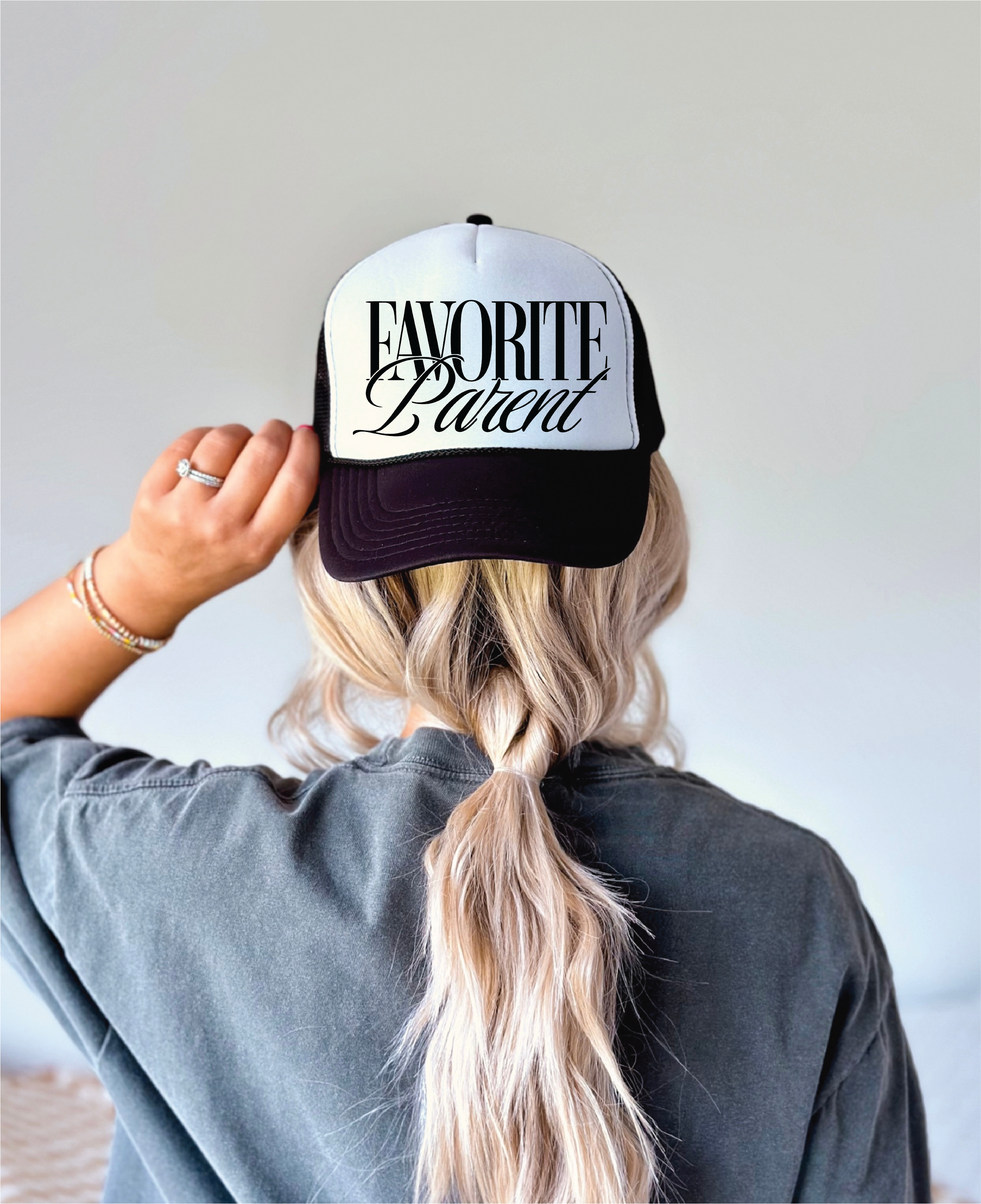 Favorite Parent- UNISEX BLACK AND WHITE Trucker Hat