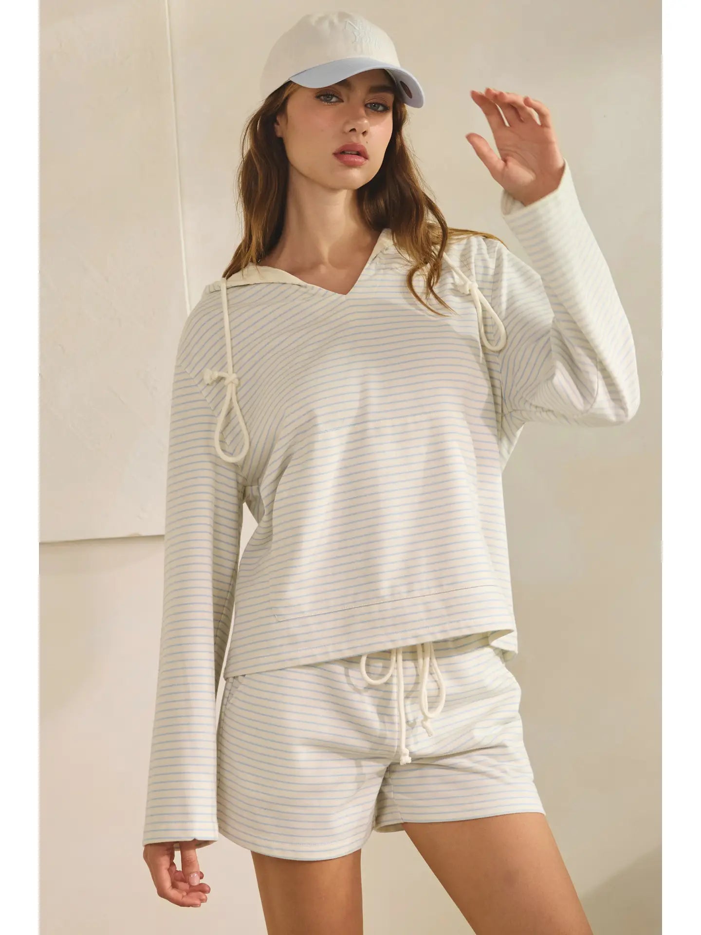 Babe Striped Front Pocket Lounge Hoodie Set