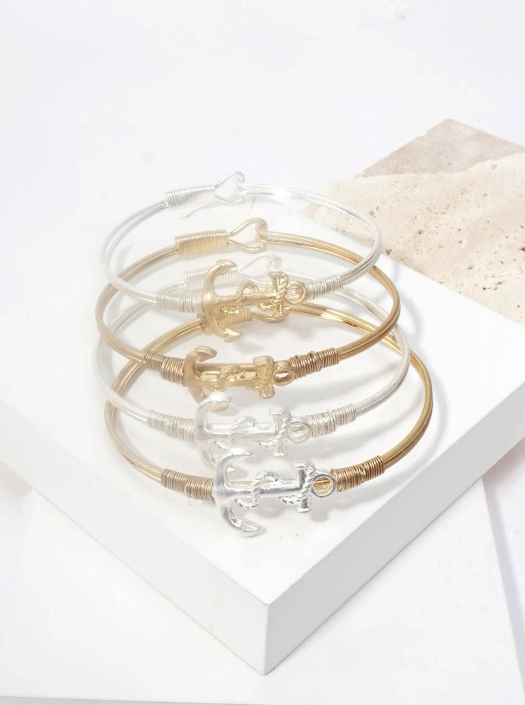 Hammered Anchor Hook Closure Cuff Bracelet