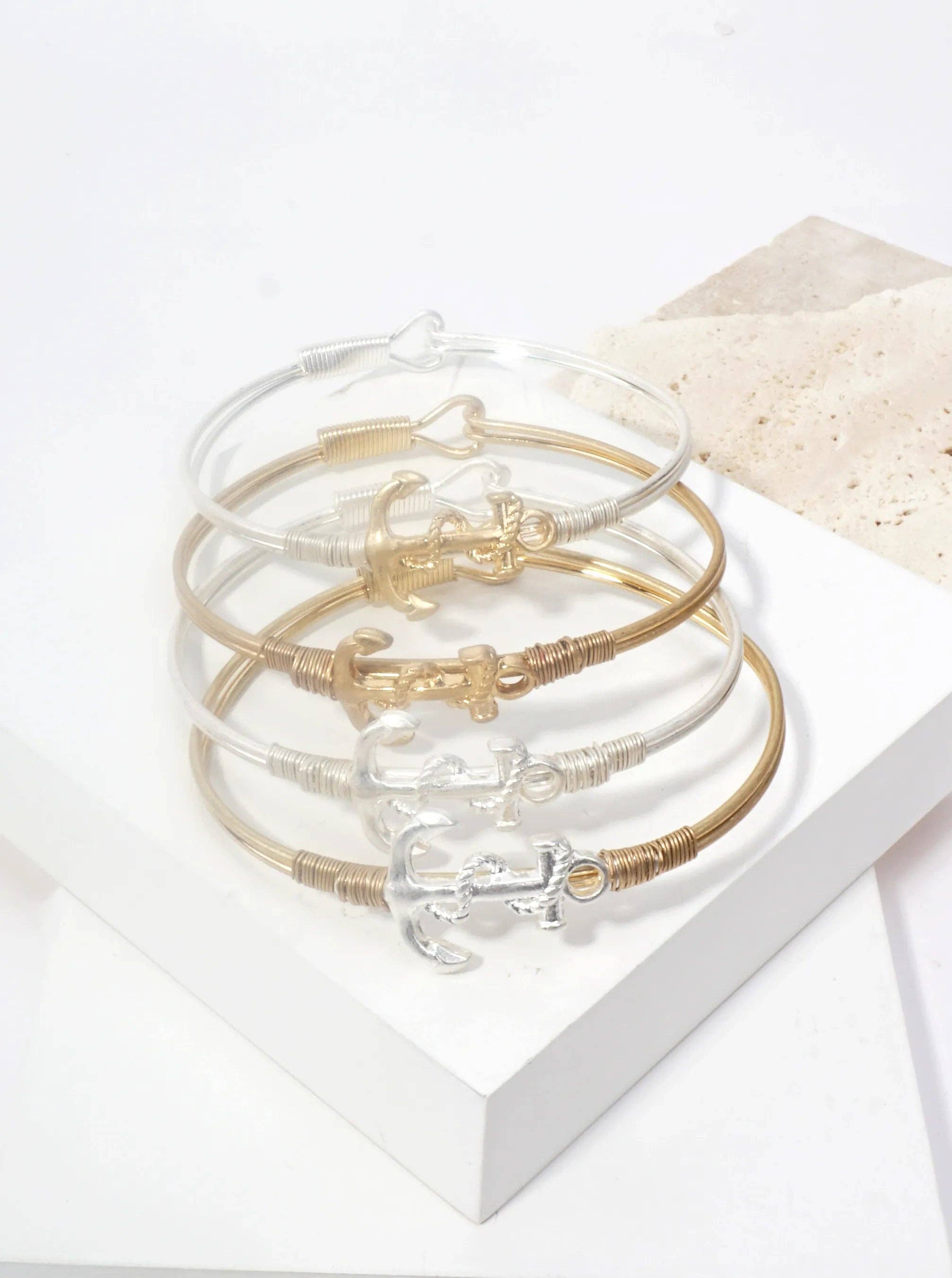 Hammered Anchor Hook Closure Cuff Bracelet