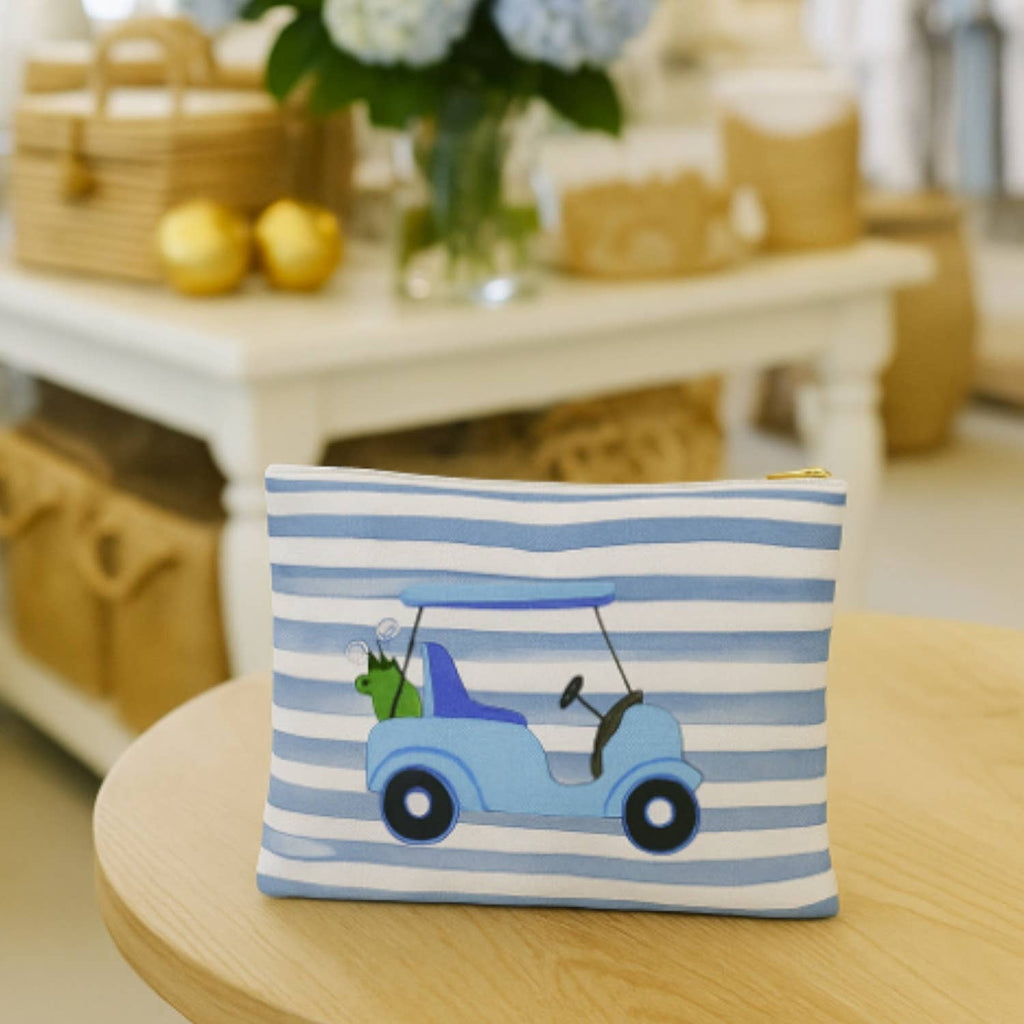 Canvas Pouch - Blue Stripes with Blue Golf Cart