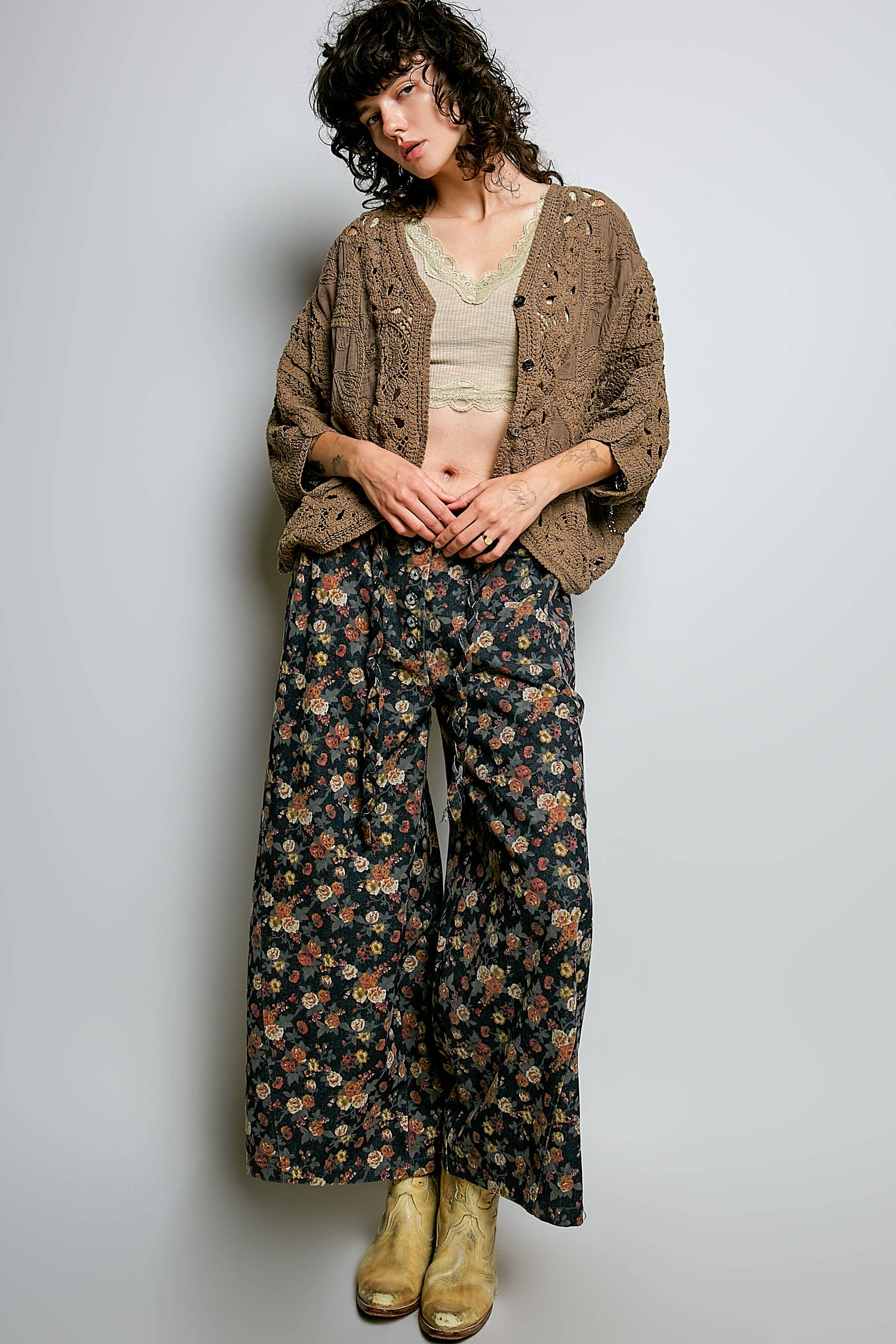 Batwing Sleeve Button Down Solid Crochet Cardigan Top