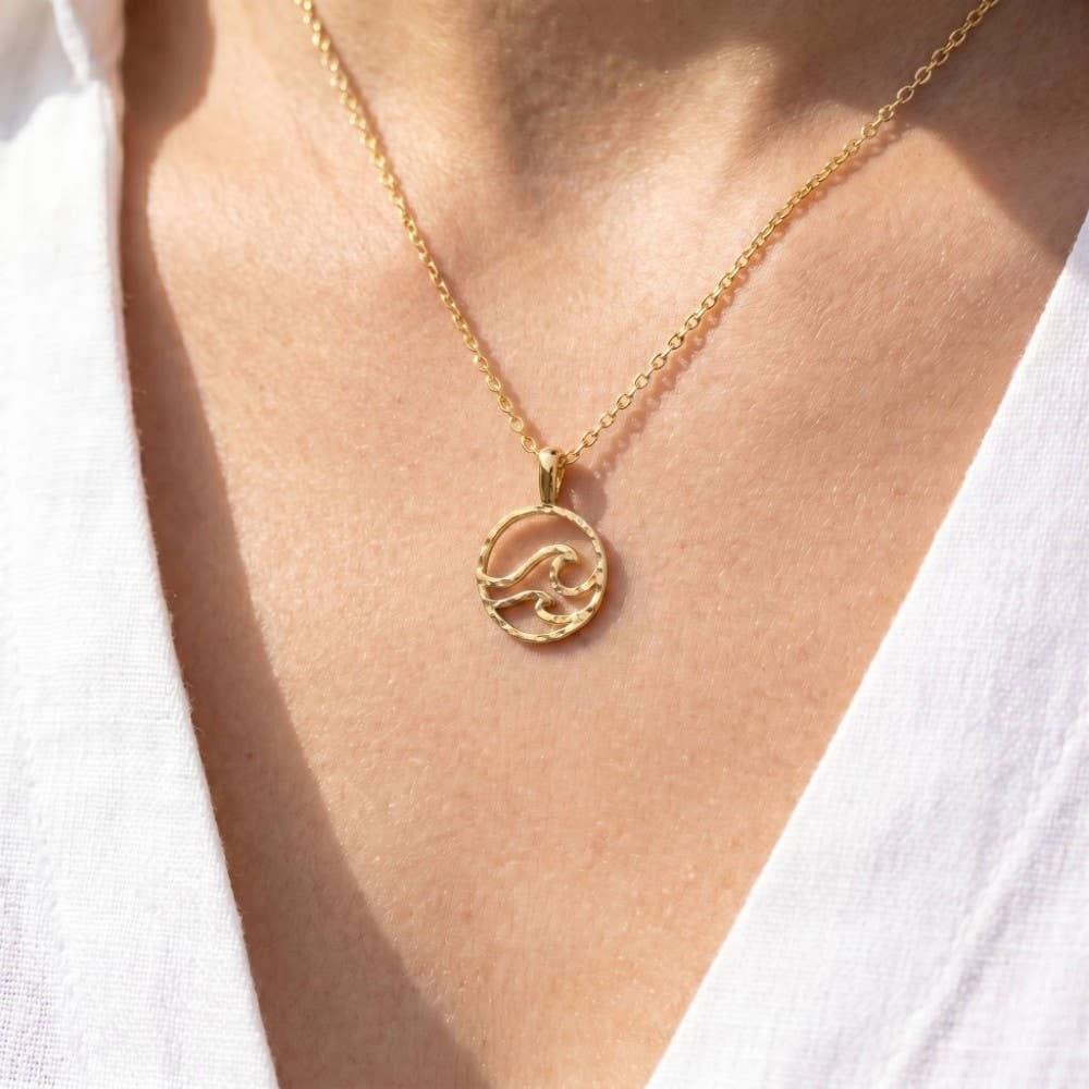 Gold Dipped Wave Coin Pendant Necklace